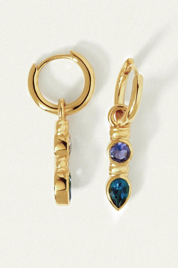 Temple Of The Sun Teal Earring - Gold