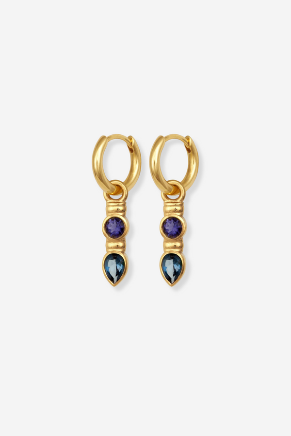 Temple Of The Sun Teal Earring - Gold