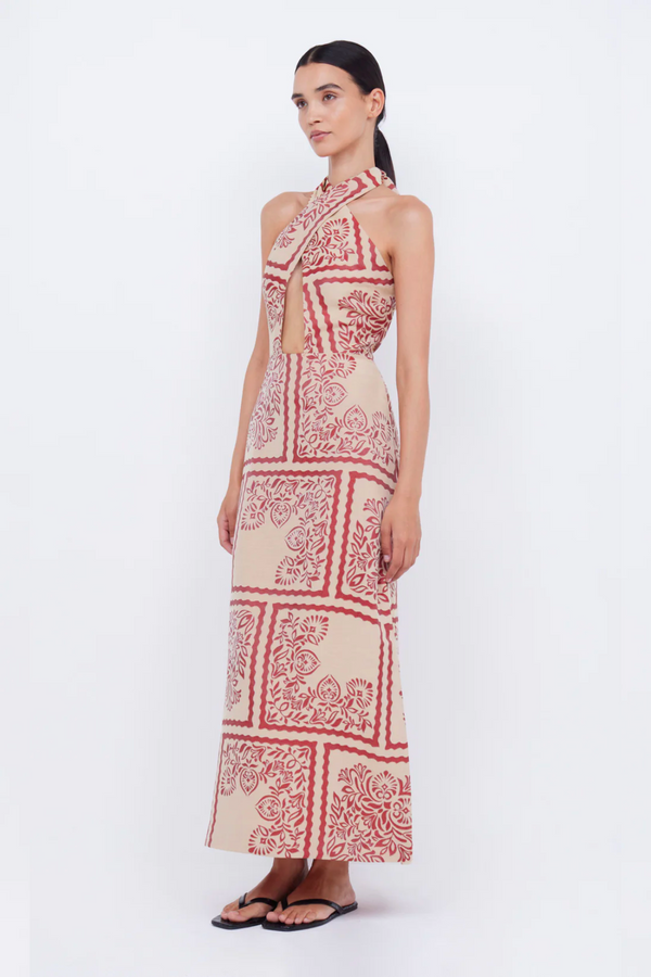 Bec & Bridge Palm Bliss Halter Maxi Dress - Sahara Jacquard