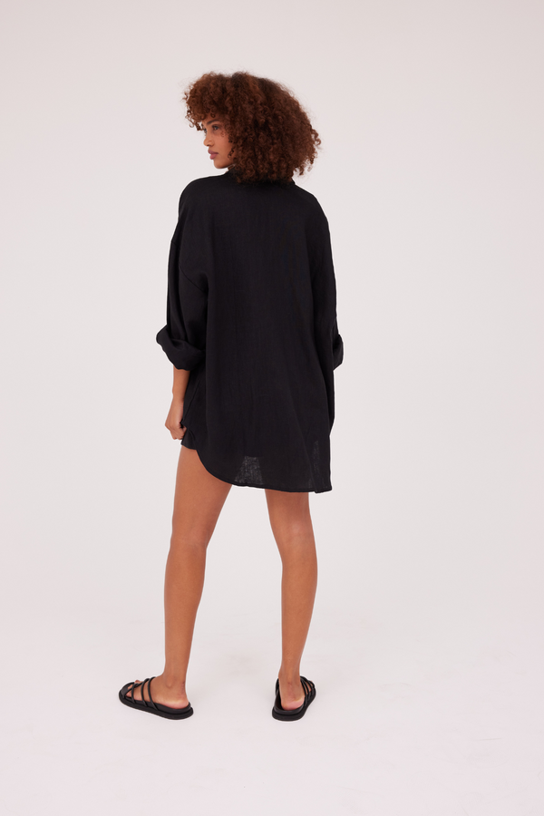ÉSS Terrina Oversized Linen Shirt - Black