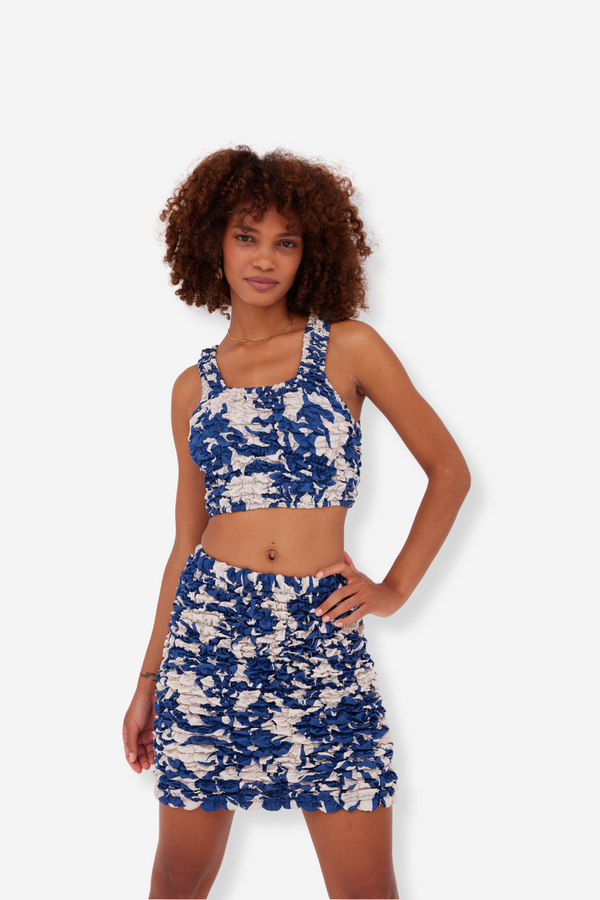 ÉSS Mia Elastic Mini Skirt - Cobalt Floral