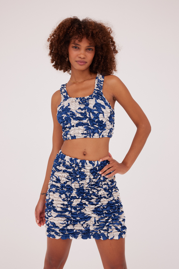 ÉSS Mia Elastic Mini Skirt - Cobalt Floral