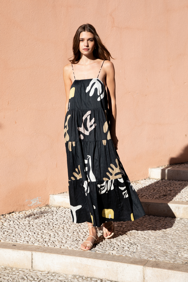 Éss The Label Isabella Maxi Dress - Cactus Print Black