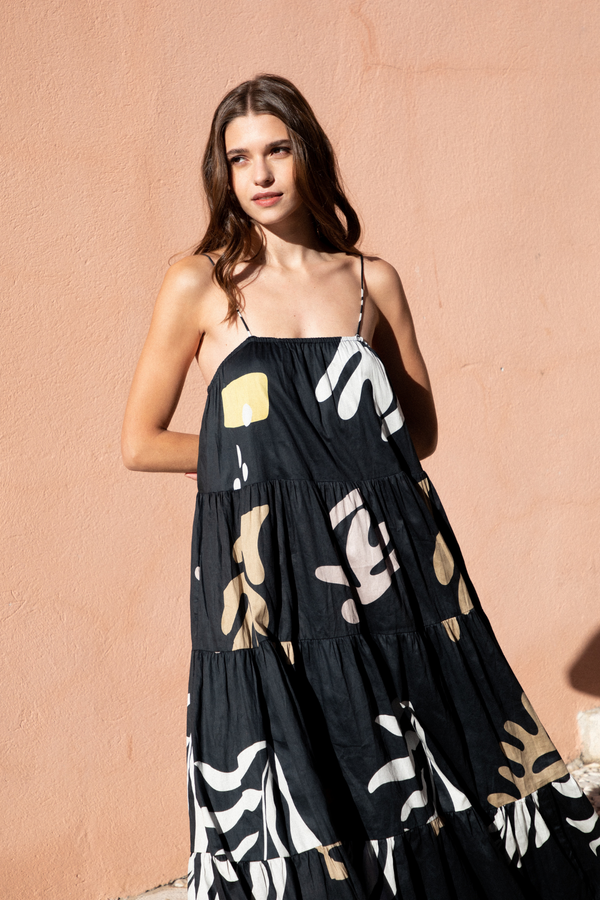 Éss The Label Isabella Maxi Dress - Cactus Print Black