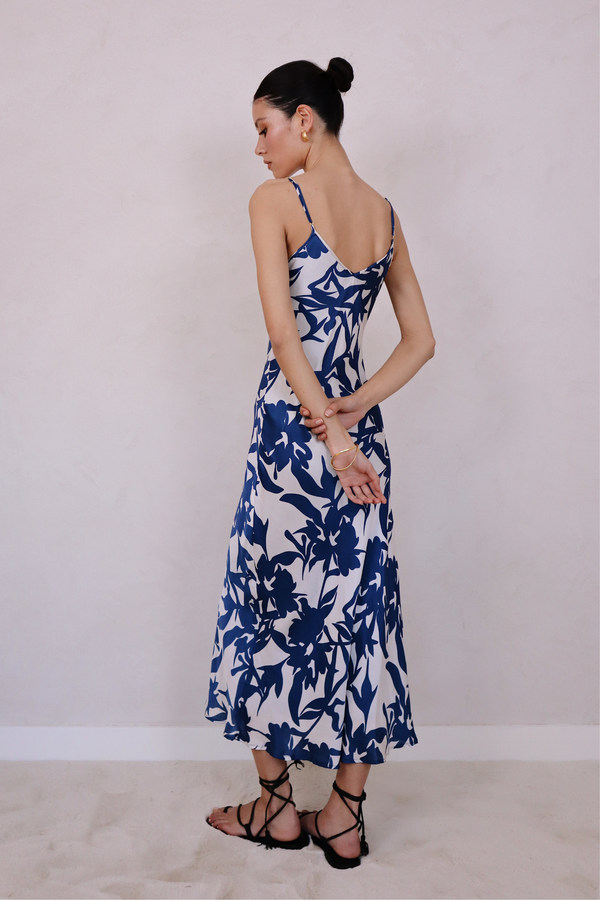 ÉSS The Olive Silk Slip Dress - Cobalt Floral