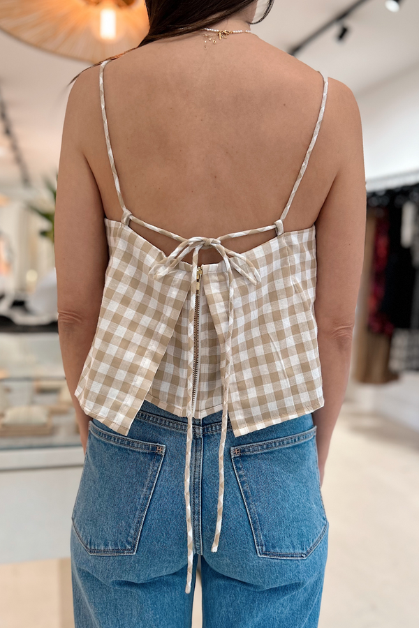 Éss The Label Gingham Tie Top - Natural
