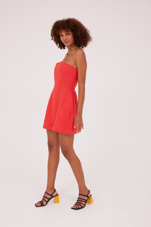 ÉSS Strapless Linen Mini Dress -  Red