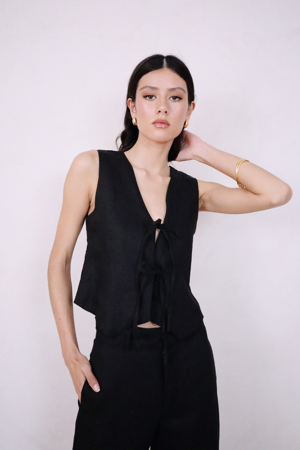 ÉSS Jessa High Waisted Linen Pant - Black