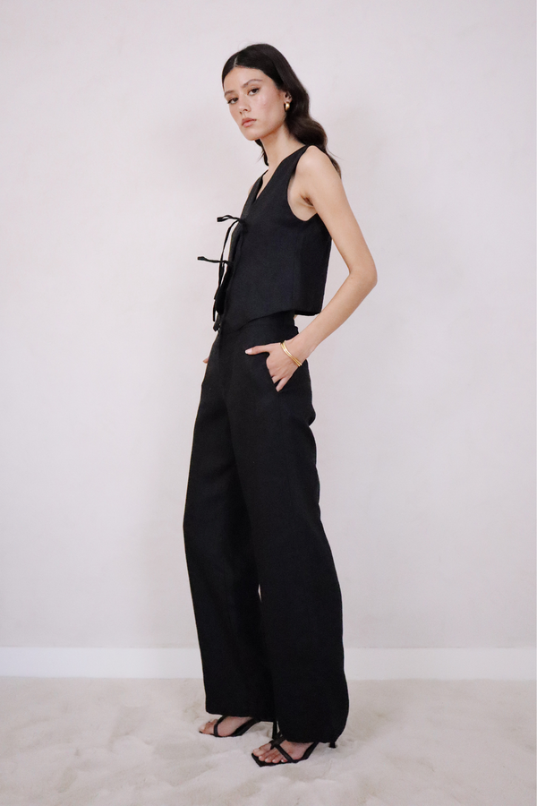 ÉSS Jessa High Waisted Linen Pant - Black