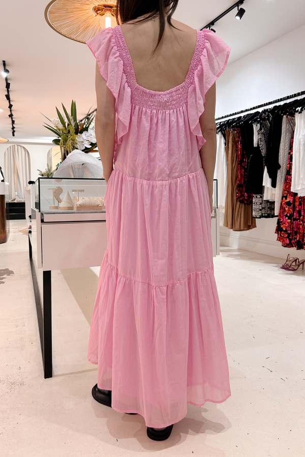 Éss The Label Hayley Ruffle Sleeve Cotton Dress - Pink