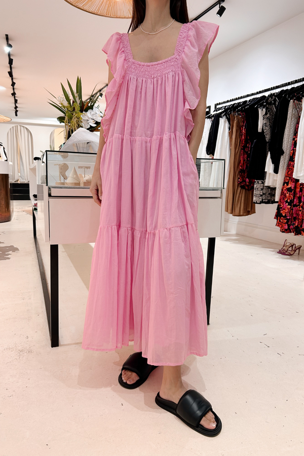 Éss The Label Hayley Ruffle Sleeve Cotton Dress - Pink