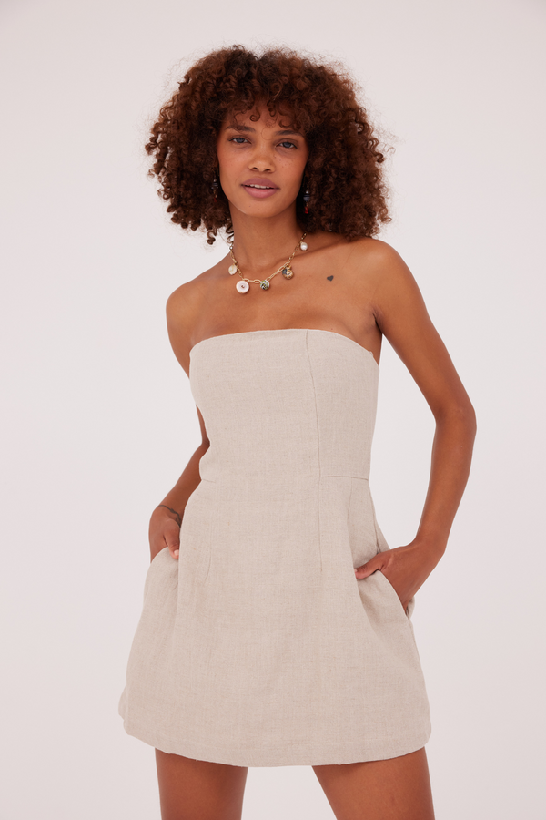 ÉSS Strapless Linen Dress - Natural