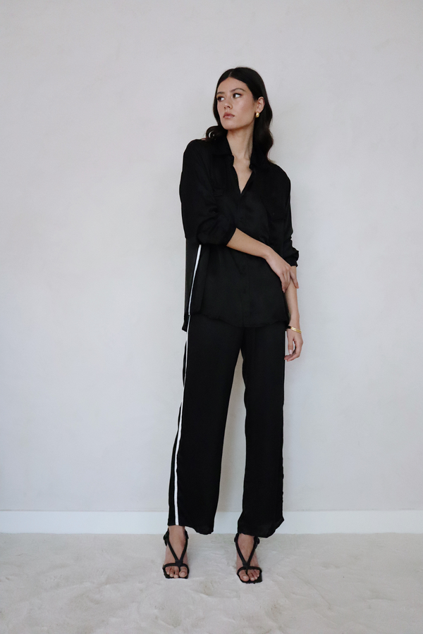 ÉSS Jessica Silk Shirt - Black w Ivory Stripe