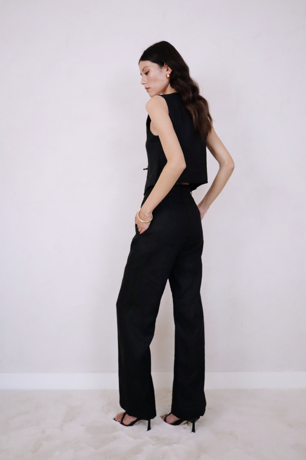 ÉSS Jessa High Waisted Linen Pant - Black