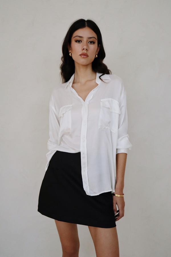 ÉSS Jessica Silk Shirt - Ivory w Black Stripe
