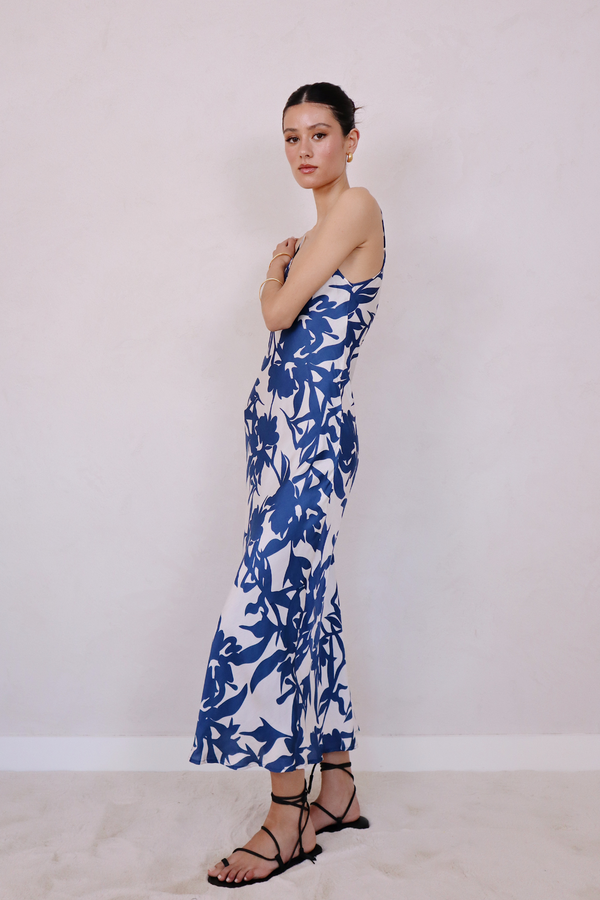 ÉSS The Olive Silk Slip Dress - Cobalt Floral