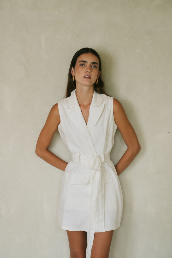 ÉSS Linen Mini Wrap Dress - White