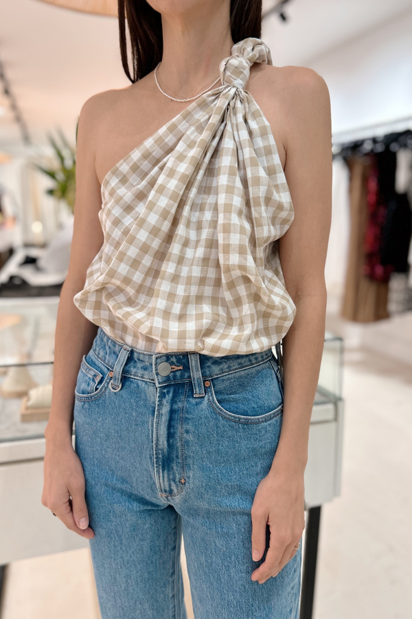 Éss The Label Jaynee Gingham Knot Top - Natural