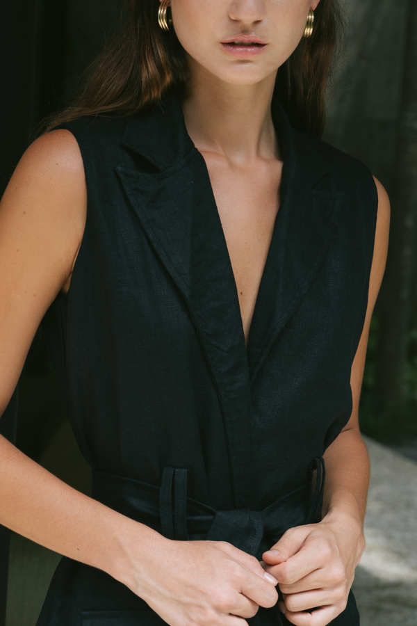 ÉSS Linen Mini Wrap Dress - Black