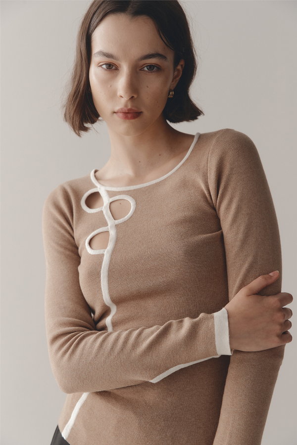 Marle Misa Top - Camel / Ivory