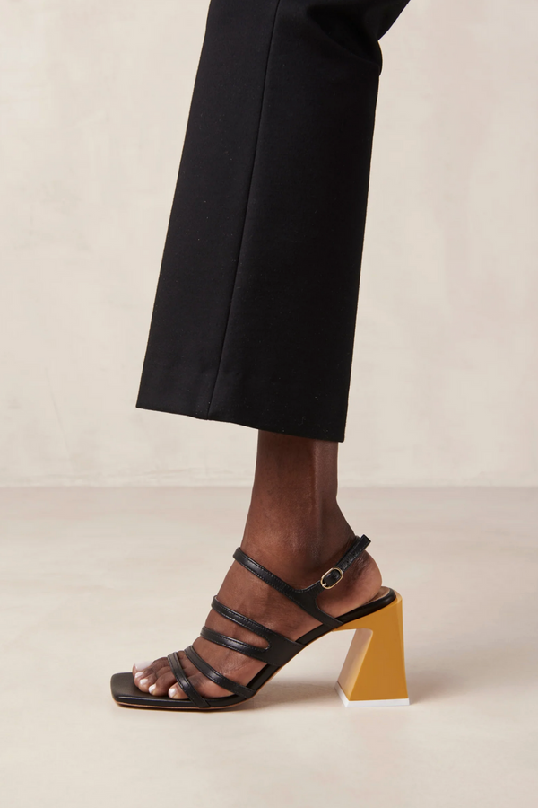 Alohas Aubrey Leather Heel - Black & Yellow