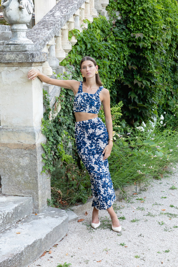 ÉSS Mia Elastic Tube Skirt - Cobalt Floral
