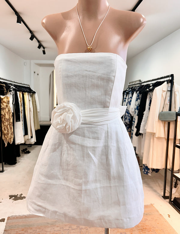 ÉSS Strapless Linen Mini Dress - White