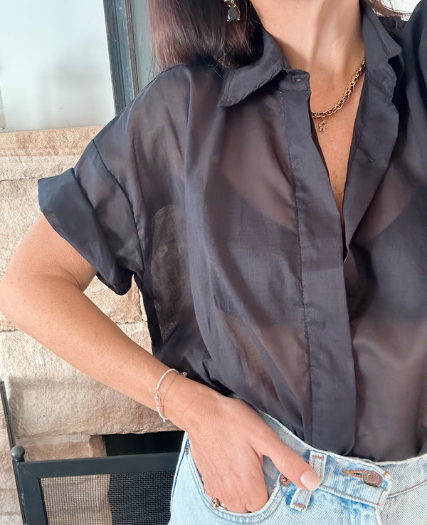 ÉSS Terrina Oversized Short Sleeve Cotton Shirt - Black
