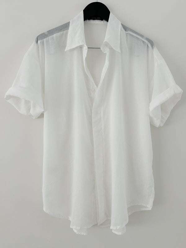 Terrina Oversized Short Sleeve Cotton Shirt - Ivory