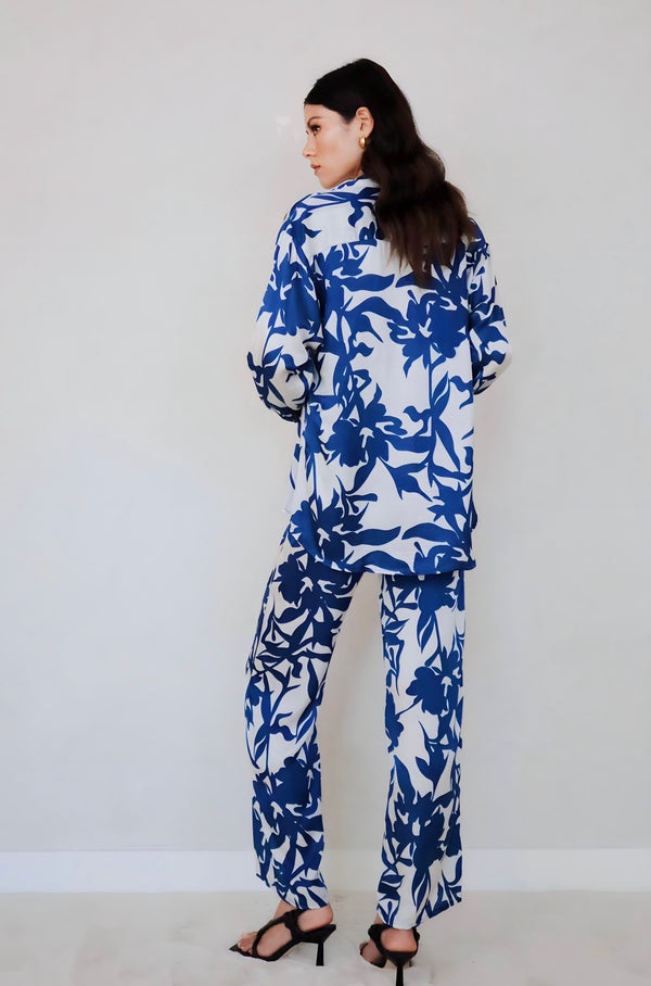 ÉSS The Jessica Silk Shirt - Cobalt Floral