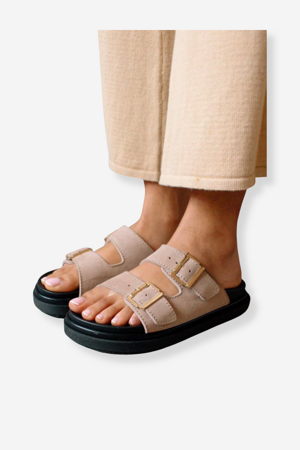 Alohas Buckle Strap Sandal - Suede Taupe