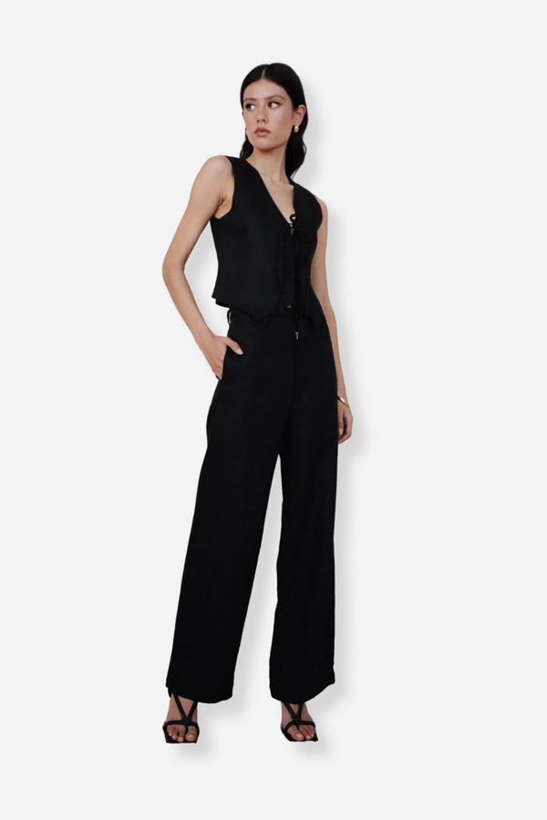 ÉSS Jessa High Waisted Linen Pant - Black