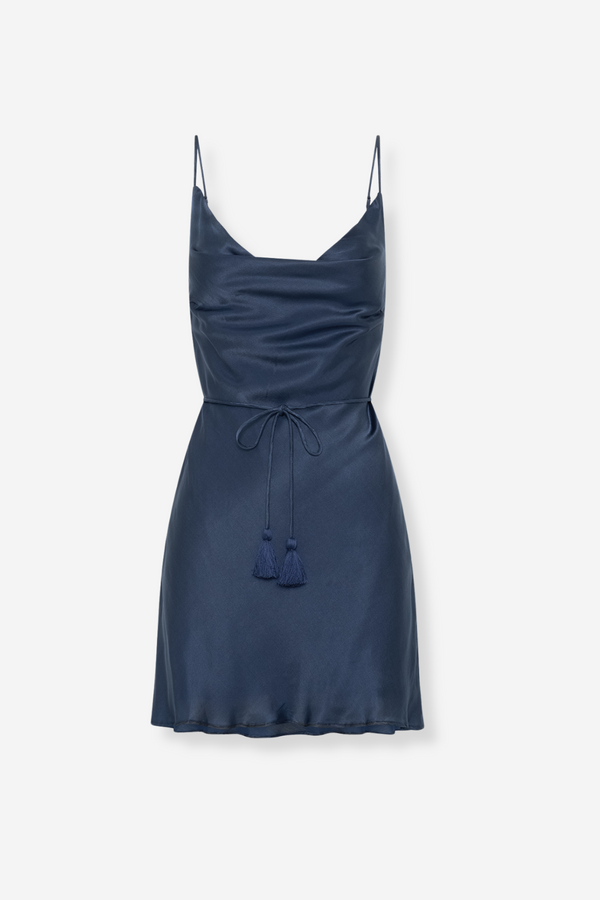 ÉSS Tia Silk Cowl Neck Mini Dress - Navy