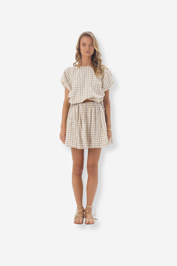 ÉSS Jade Brushed Cotton Mini Skirt - Gingham Natural