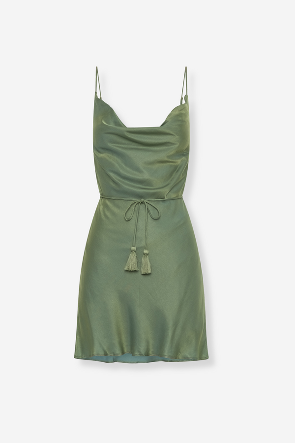 ÉSS Tia Silk Cowl Neck Mini Dress - Sage