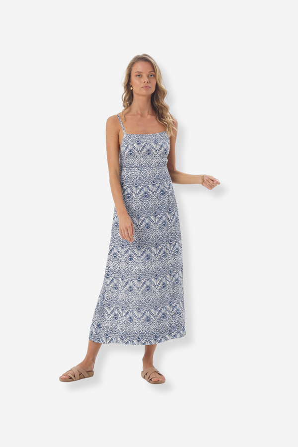 ÉSS Lola Linen Midi Dress - Taj Print Blue