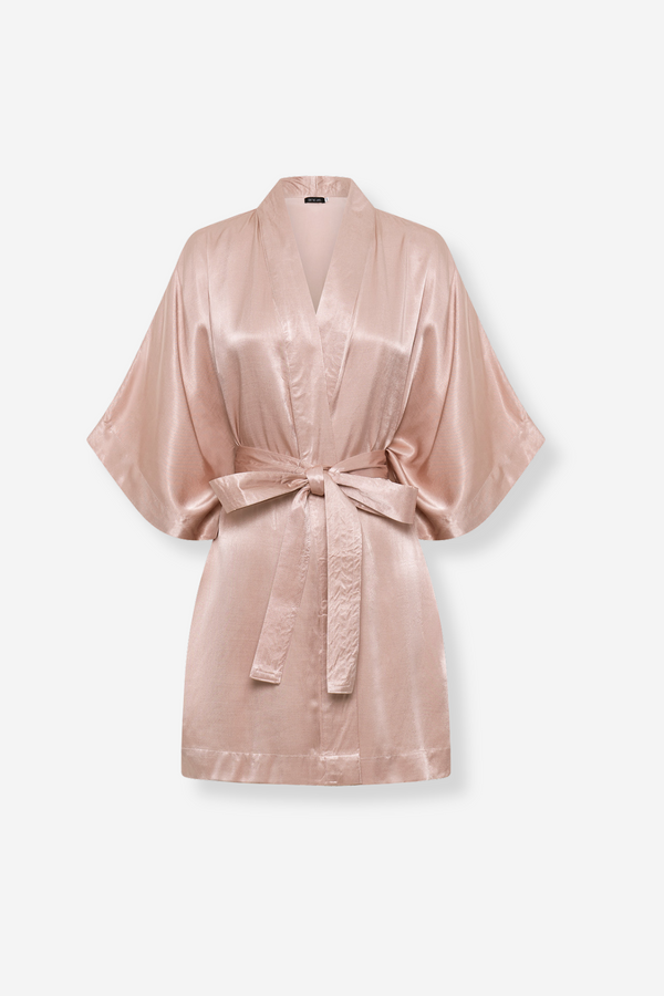 ÉSS Kimono Matte Satin Wrap Mini Dress - Seashell