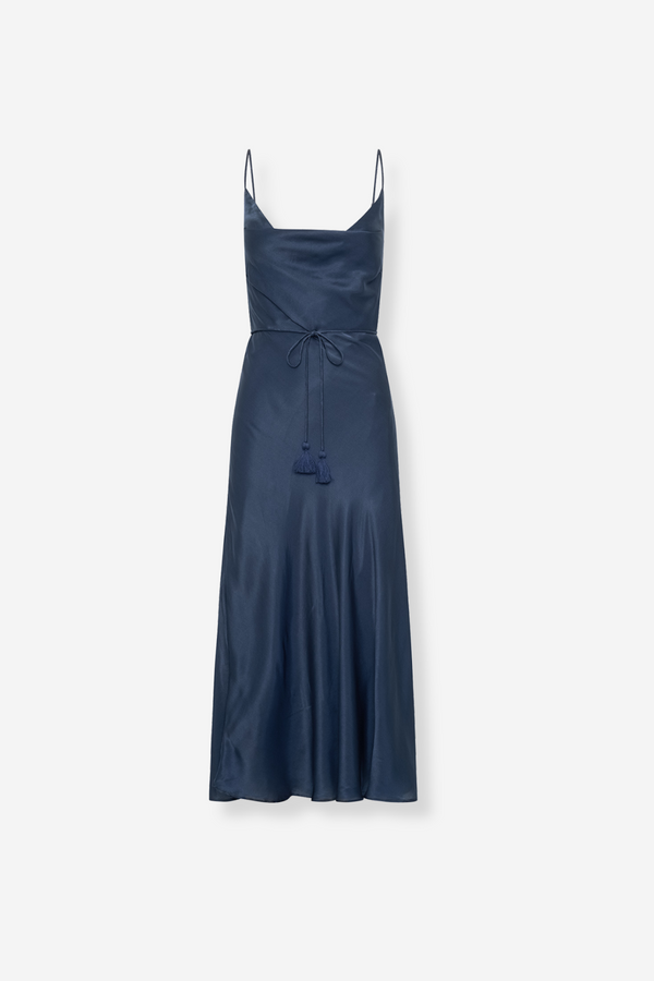 ÉSS Silk Tia Cowl Neck Midi Dress - Navy