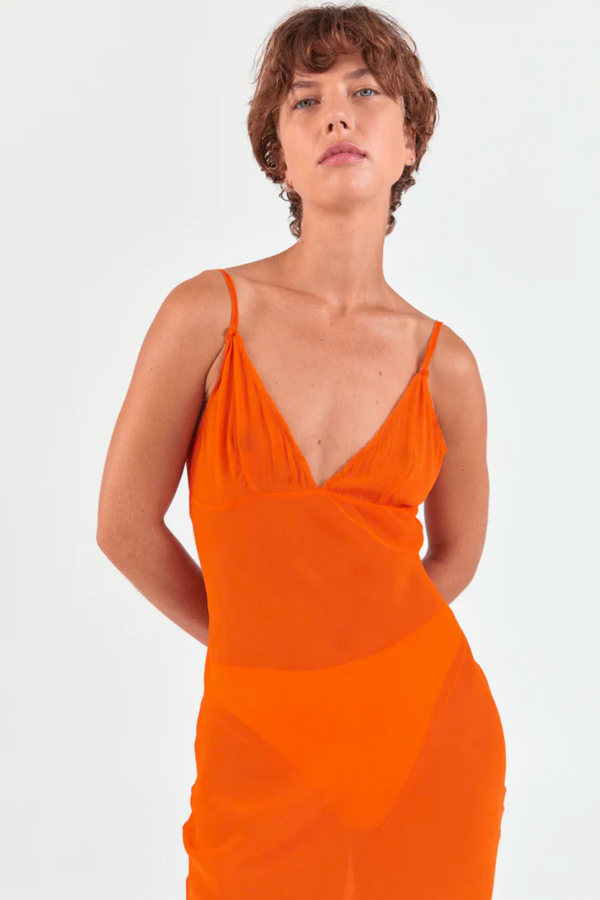 Ziah Raw Edge Slip Dress - Orange