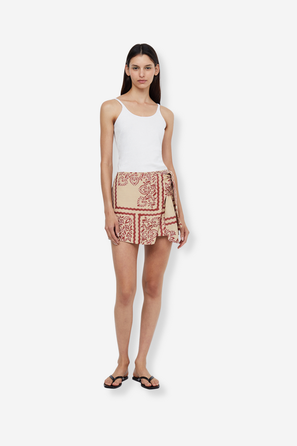 Bec & Bridge Palm Bliss Wrap Mini Skirt - Sahara Jacquard