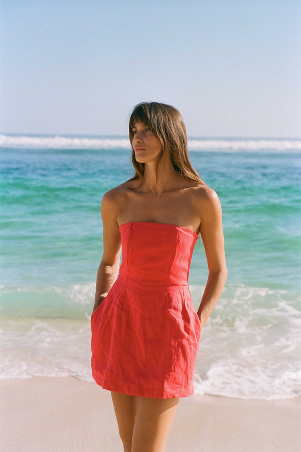 ÉSS Strapless Linen Mini Dress -  Red