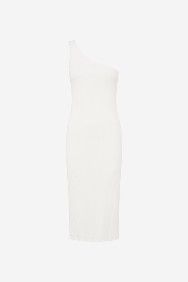 ÉSS Kai One Shoulder Ribbed Midi Dress - White