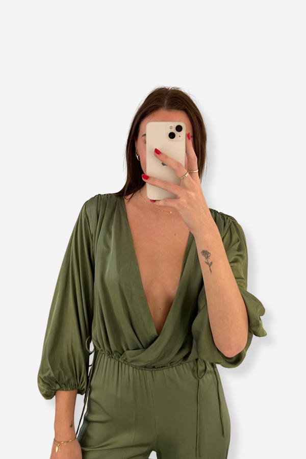 ÉSS Tallulah Silk Cross Over Blouse - Sage