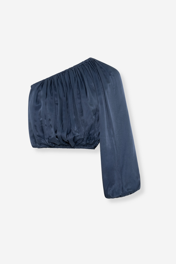 ÉSS Maya Silk One Shoulder Top - Navy