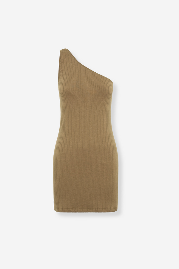 ÉSS Kai One Shoulder Ribbed Mini Dress - Bronze