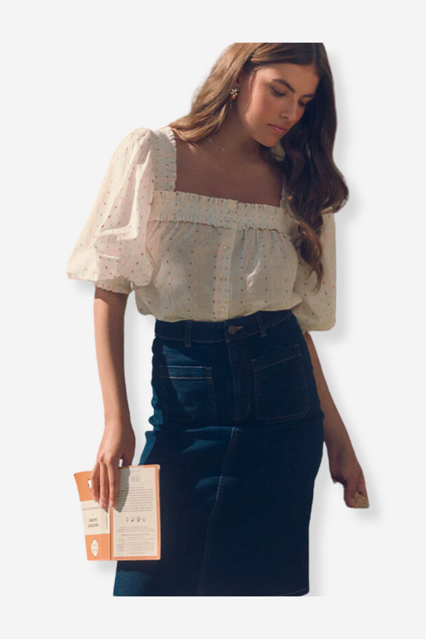 Marie Louise De Monterey Marianne Blouse - Ecru & Multi Dot