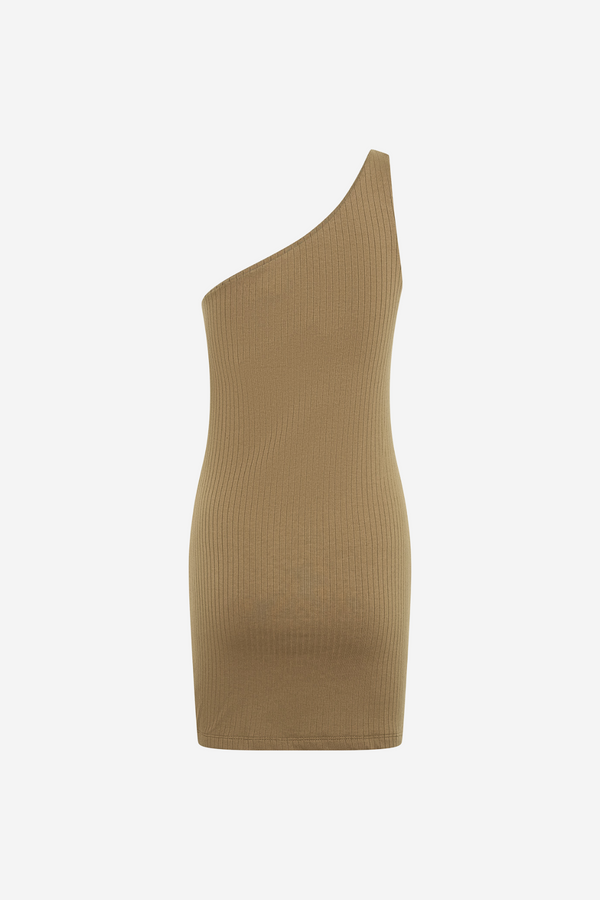 ÉSS Kai One Shoulder Ribbed Mini Dress - Bronze