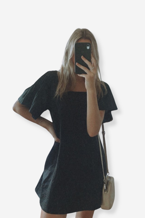 ÉSS Lea Rose Linen Mini Dress - Black