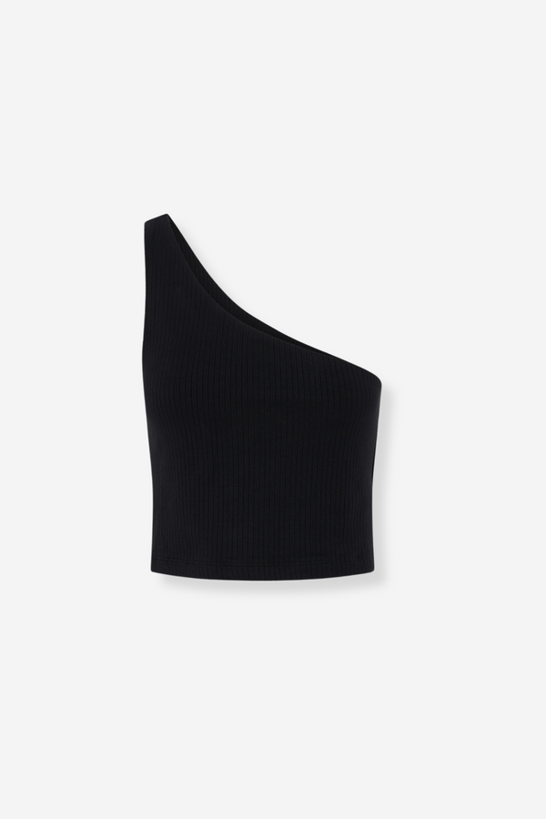 ÉSS Kai One Shoulder Ribbed Tank - Black