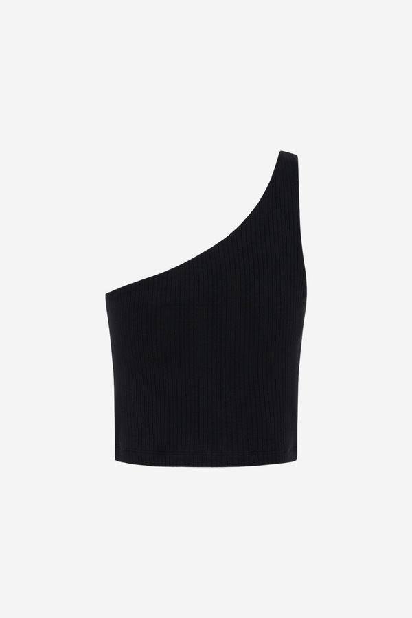 ÉSS Kai One Shoulder Ribbed Tank - Black
